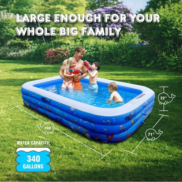 dropship Inflatable Swimming Pools, FUNAVO Inflatable Pool for Kids, Kiddie, Toddler, Adults, 100" X71" X22" Family Full-Sized Swimming Pool, Lounge Pool for Outdoor, Backyard, Garden, Indoor, Lounge 