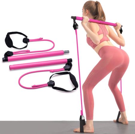  2 Latex Exercise Resistance Band - 2-Section Sticks - All-in-one Strength Weights Equipment for Body Fitness Squat Yoga 