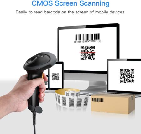  Handheld USB 2D Barcode Scanner QR PDF417 Data Matrix 1D Bar Code Scanner Wired Barcode Reader with USB Cable for Mobile Payment, Convenience Store, Supermarket, Warehouse