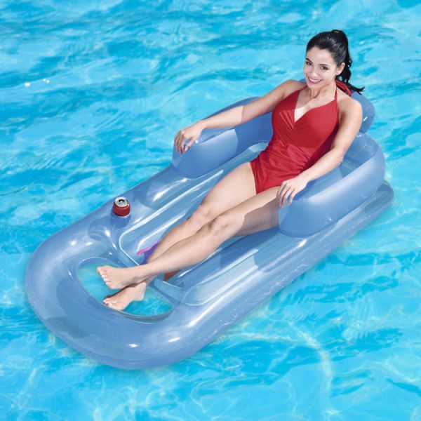 dropship 59in Inflatable Pool Float Raft w/ Headrest Armrest Cupholder Swimming Pool Lounge Air Mat Chair