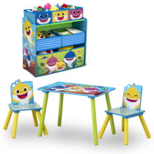 Baby Shark Playroom Solutions Set of 4 - Set Includes Table and 2 Chairs and 6 Boxes of Toy Storage