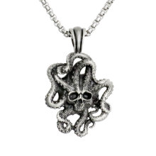 Gothic Mens Skull Octopus Pendant Stainless Steel Punk Biker Deep Sea Necklace
