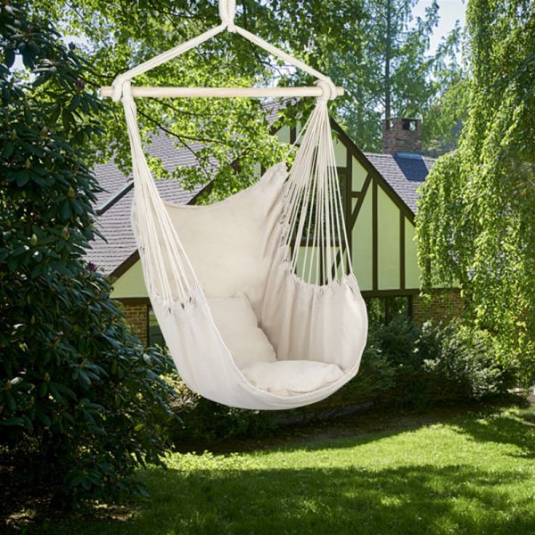 dropship Hammock Chair Distinctive Cotton Canvas Hanging Rope Chair with Pillows Beige