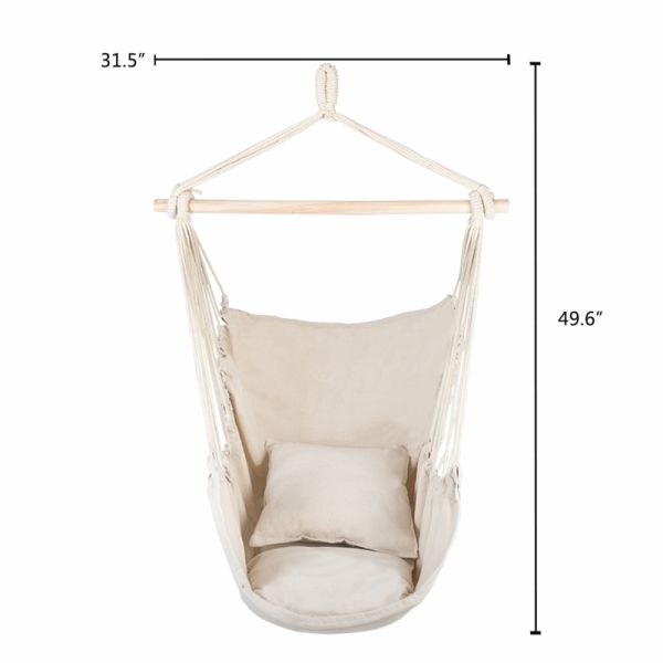 dropship Hammock Chair Distinctive Cotton Canvas Hanging Rope Chair with Pillows Beige