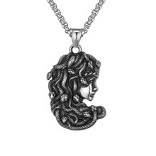 Mens Womens Retro Greek Snake Medusa Head Stainless Steel Pendant Necklace Charm