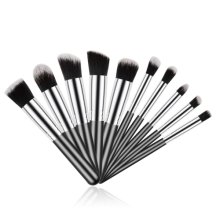 dropship Mini Travel Makeup Brush Set-10pcs Soft Nylon Bristle Blush Loose Powder Eyeshadow Black Silver Makeup Brush Set