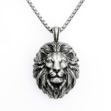 Vintage Mens Lion Head Pendant Vintage Necklace With Stainless Steel 24" Chain